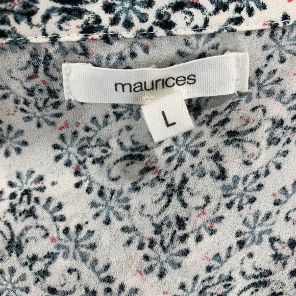 Maurices Mixed Print Blouse Button Tab Sleeve L - Picture 8 of 11